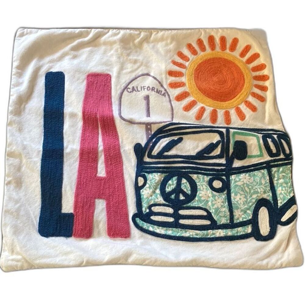 POTTERY BARN TEEN Pillow Cover Zippered Los Angeles LA VW Volkswagen  18 x 18 in